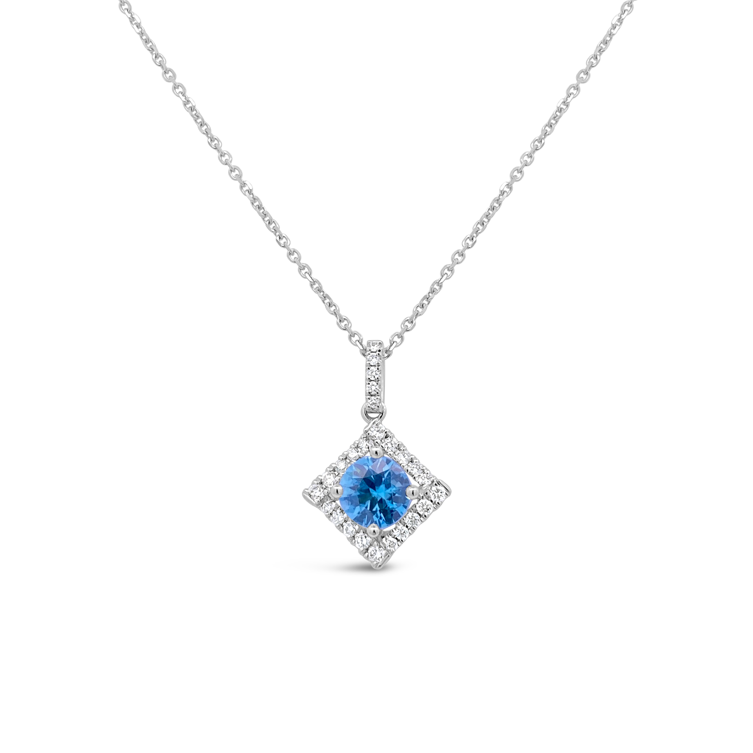 Irisa By Martin Binder Blue Zircon & Diamond Square Necklace