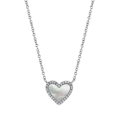 Shy Creation Mother Of Pearl & Diamond Heart Necklace