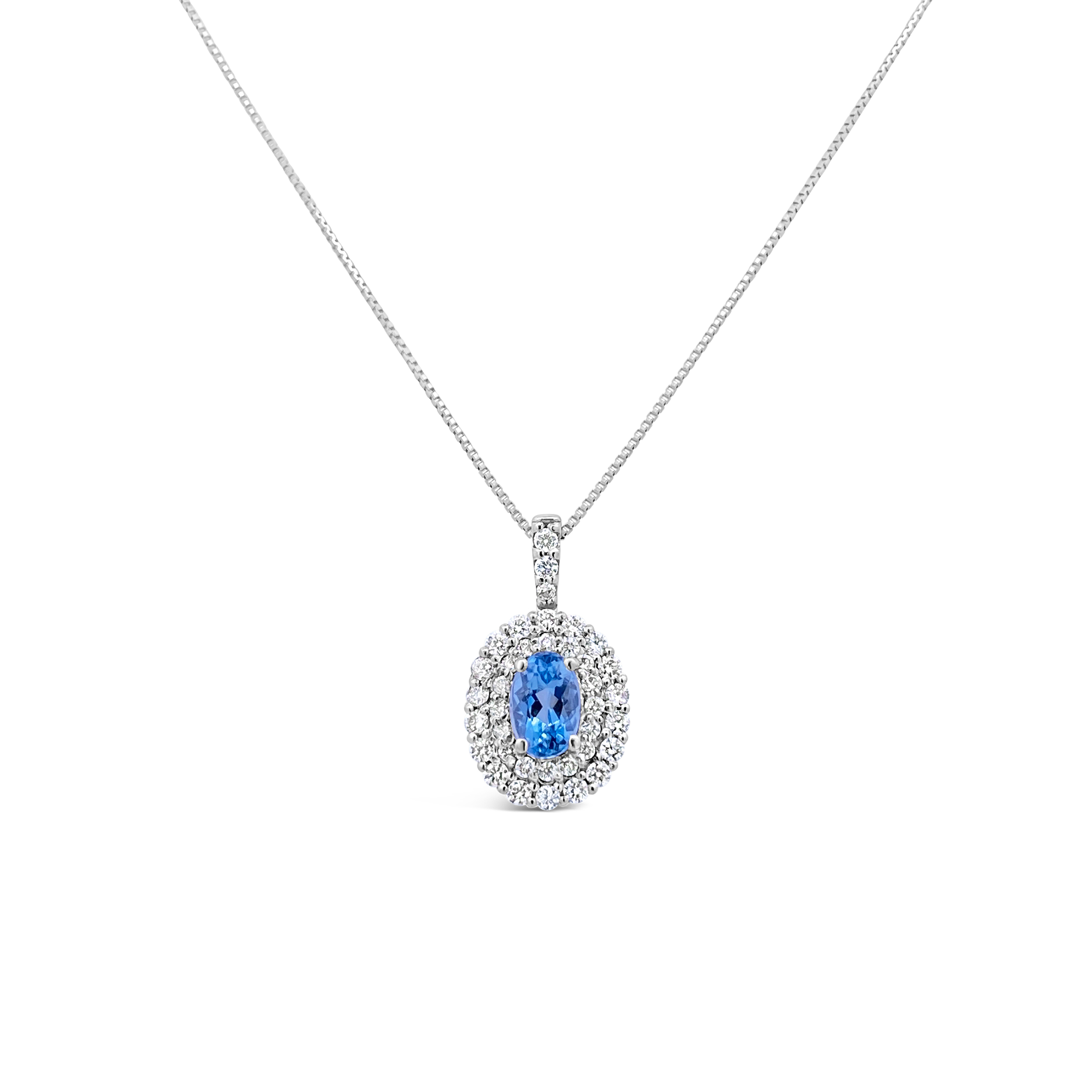 Irisa By Martin Binder Oval Aquamarine & Diamond Halo Necklace