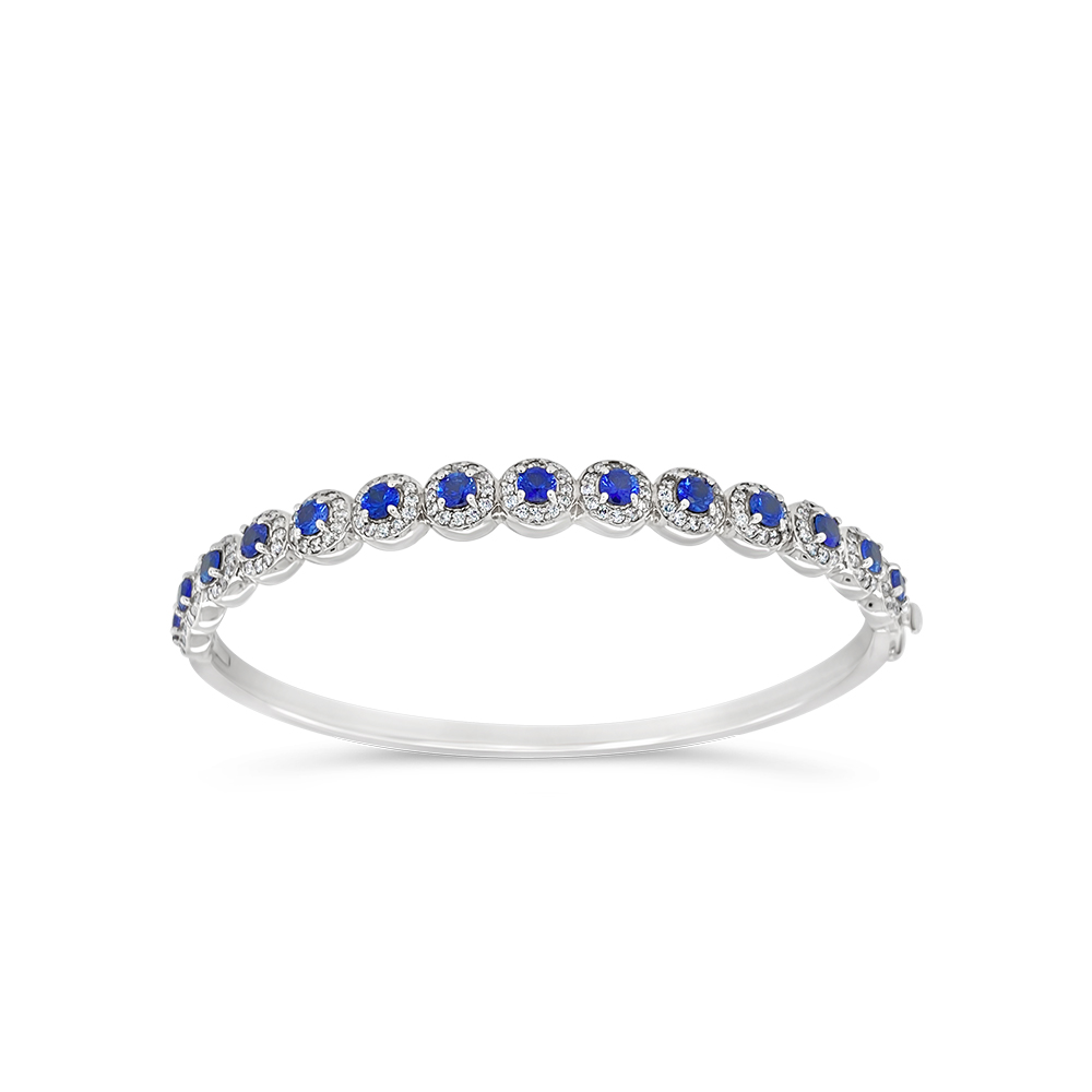 Irisa By Martin Binder Blue Sapphire & Diamond Halo Bangle Bracelet