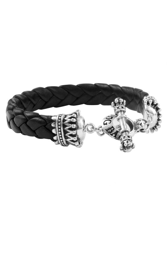 King Baby Small Black Leather Bracelet