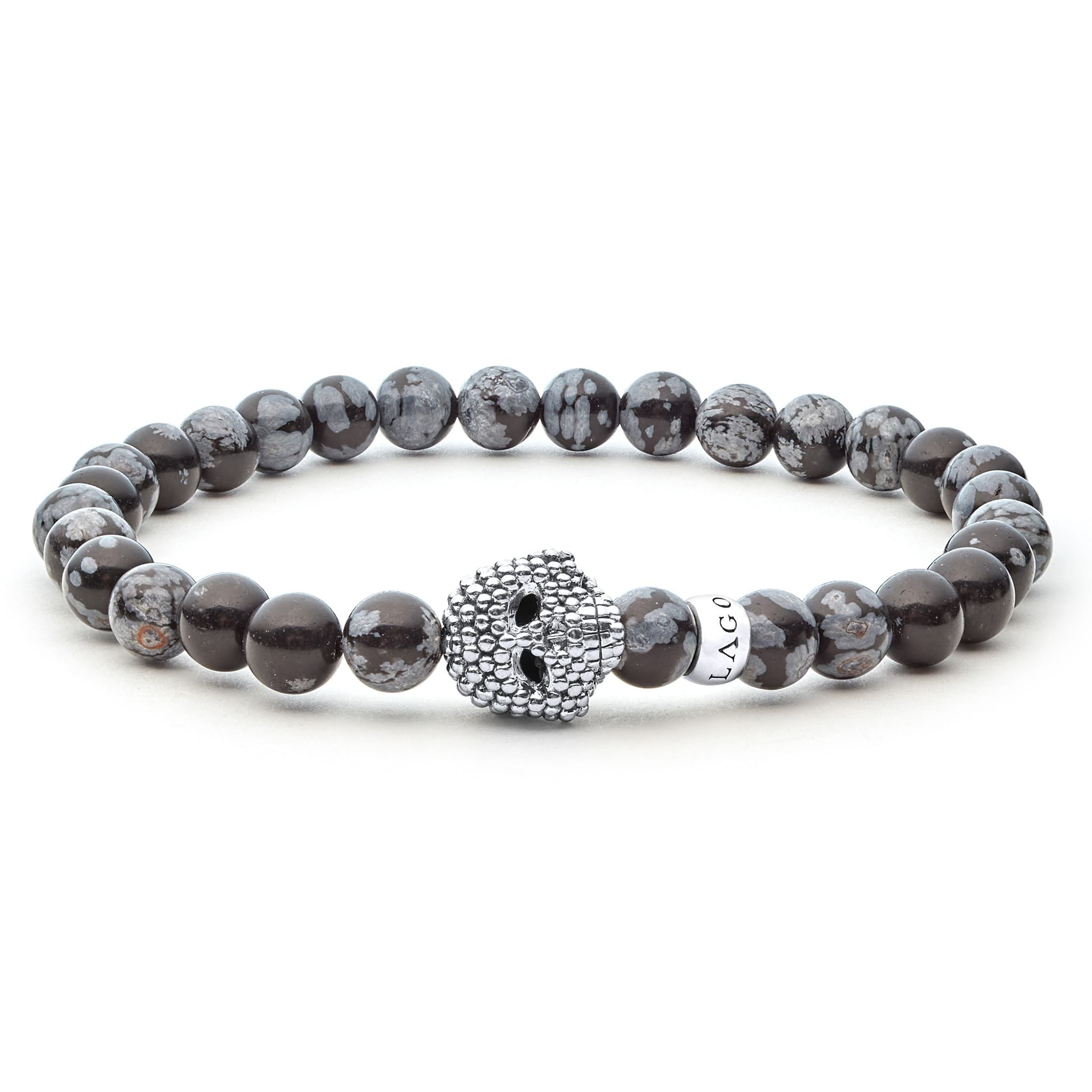 Lagos Men's Anthem Snowflake Obsidian Skull Bracelet