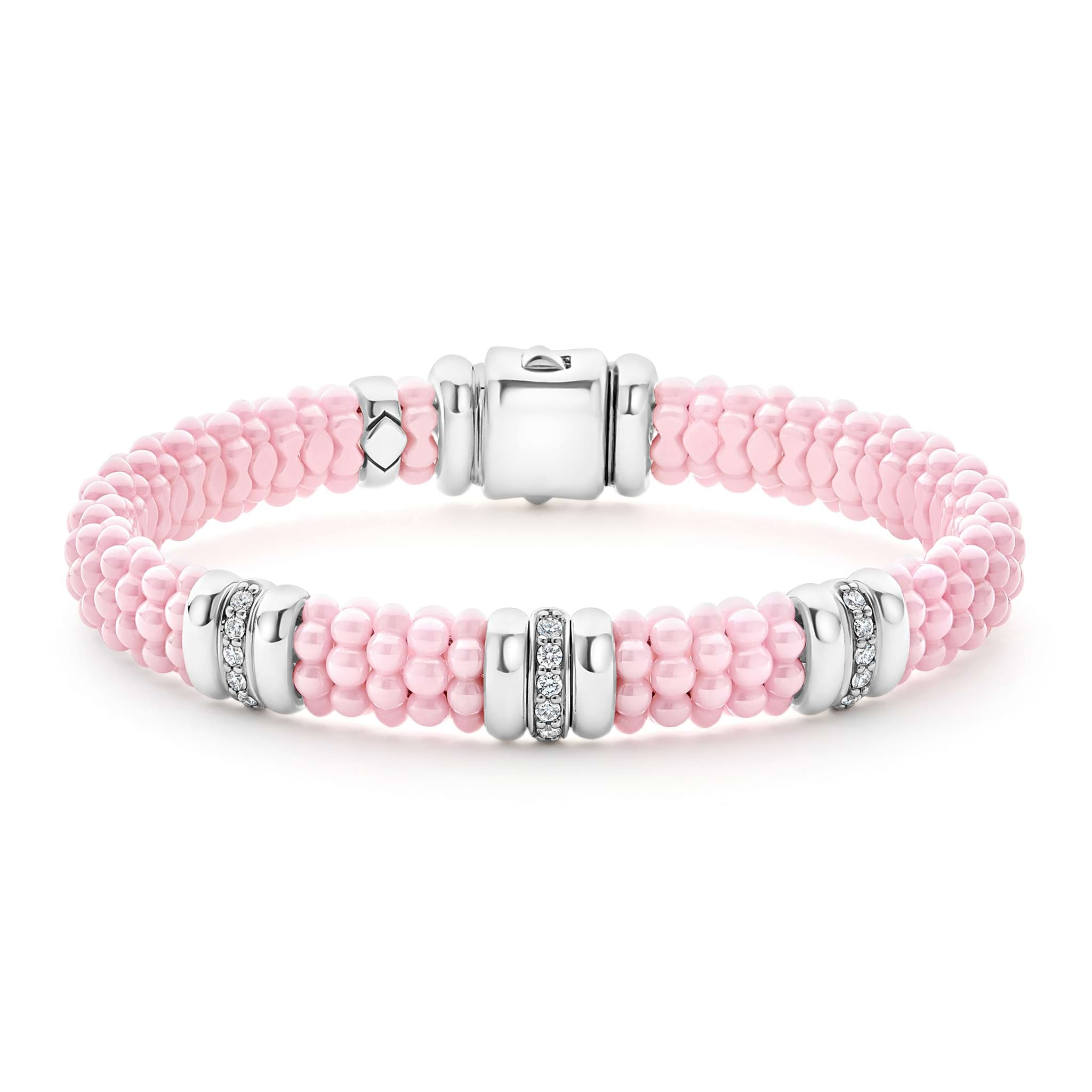 Lagos Pink Caviar 9mm Three Station Diamond Bracelet