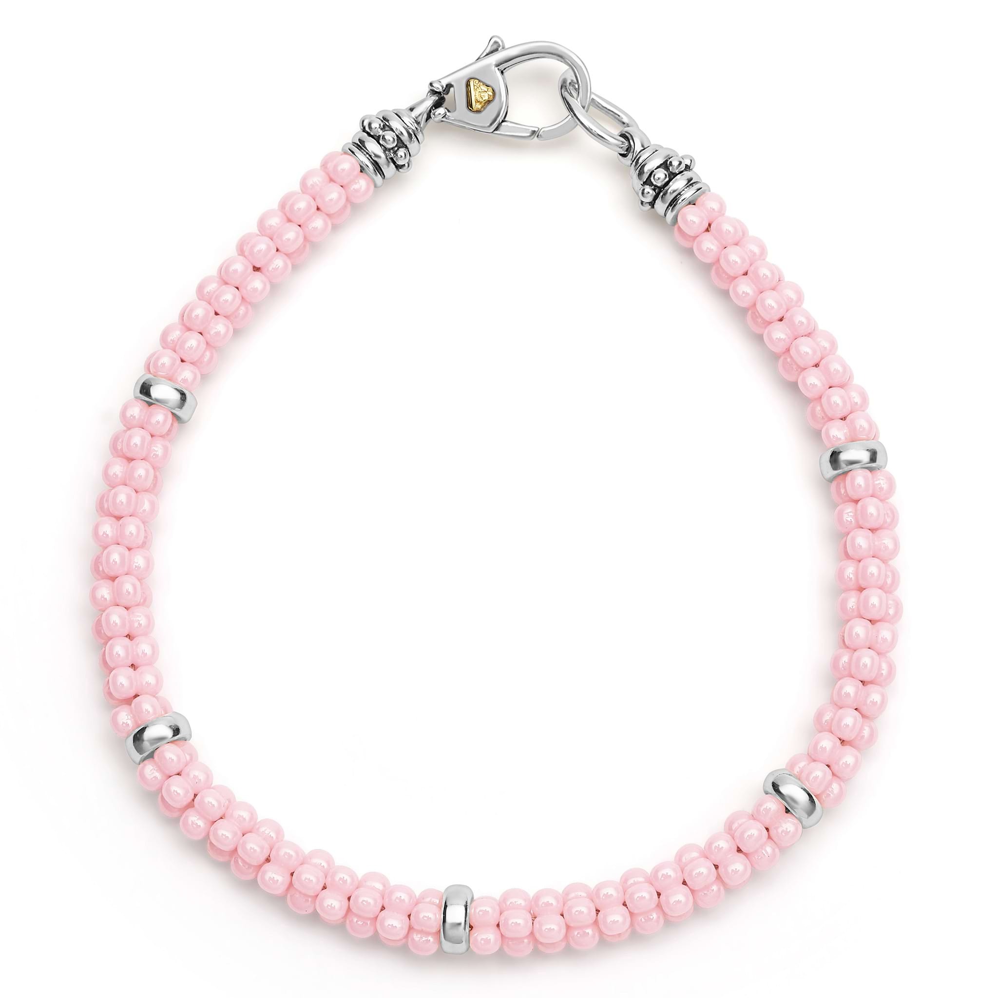 Lagos Pink Caviar Five Silver Station 5mm Ceramic Bracelet