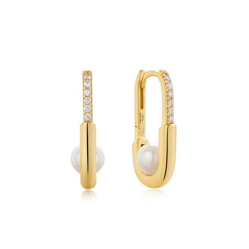 Ania Haie Pearl Interlock Oval Hoop Earrings