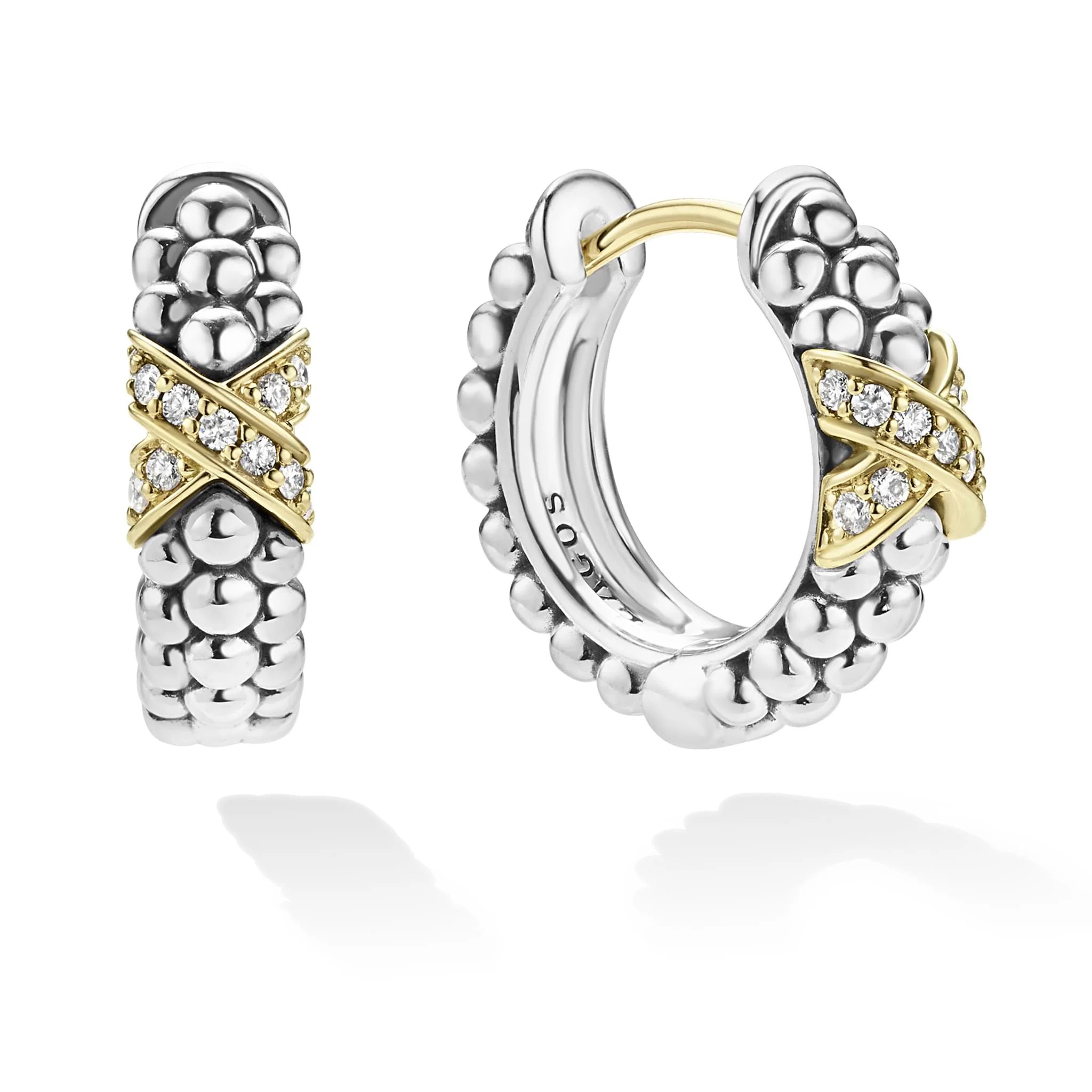 Lagos Embrace Two-tone Diamond X Huggie Earrings