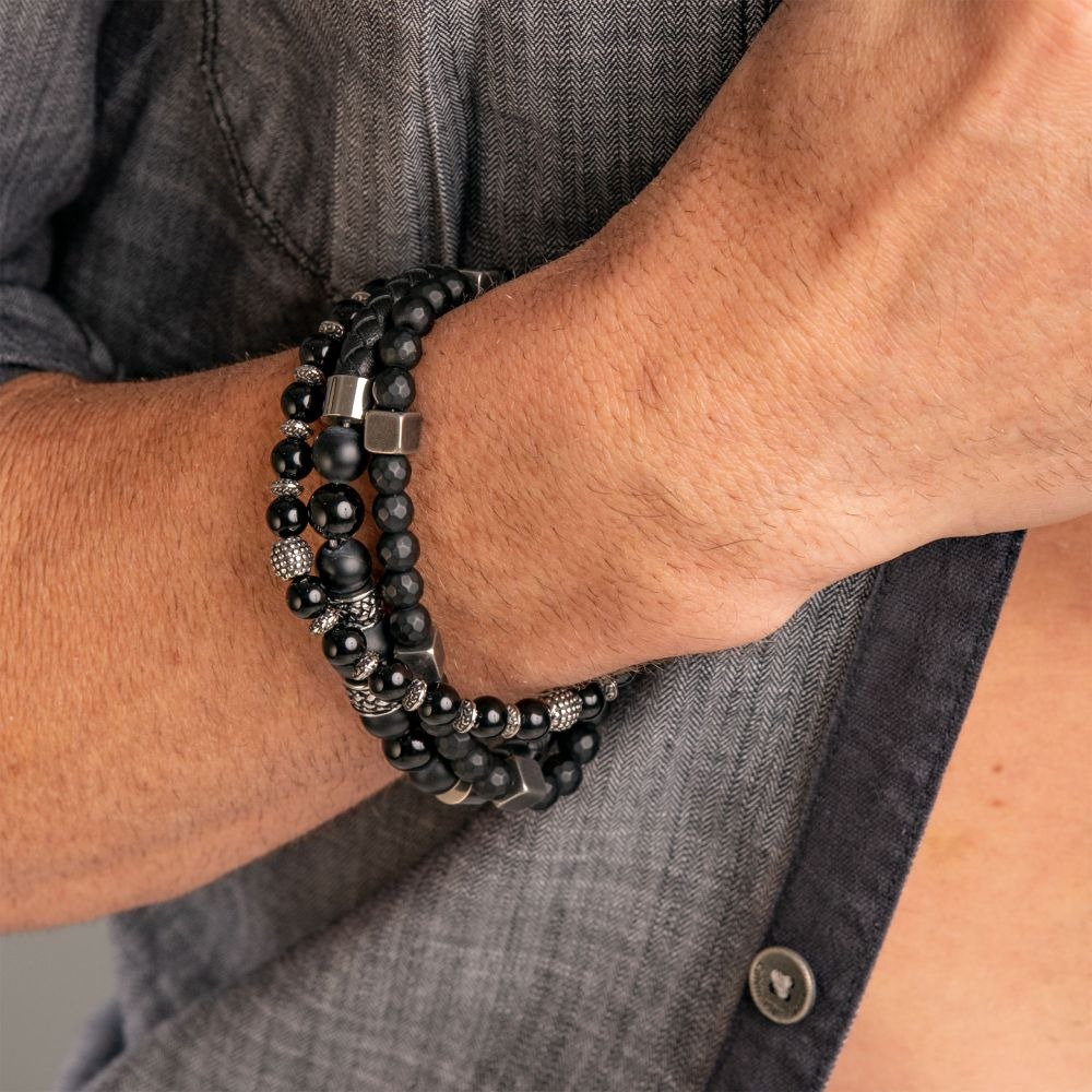 Inox Black Agate Stone Bracelet