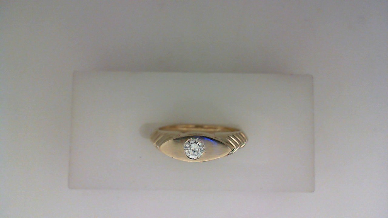 14K YELLOW GOLD TAPERED STACK RING WITH A.15CT ROUND SIC LARITY & H COLOR FLUSH SET DIAMOND