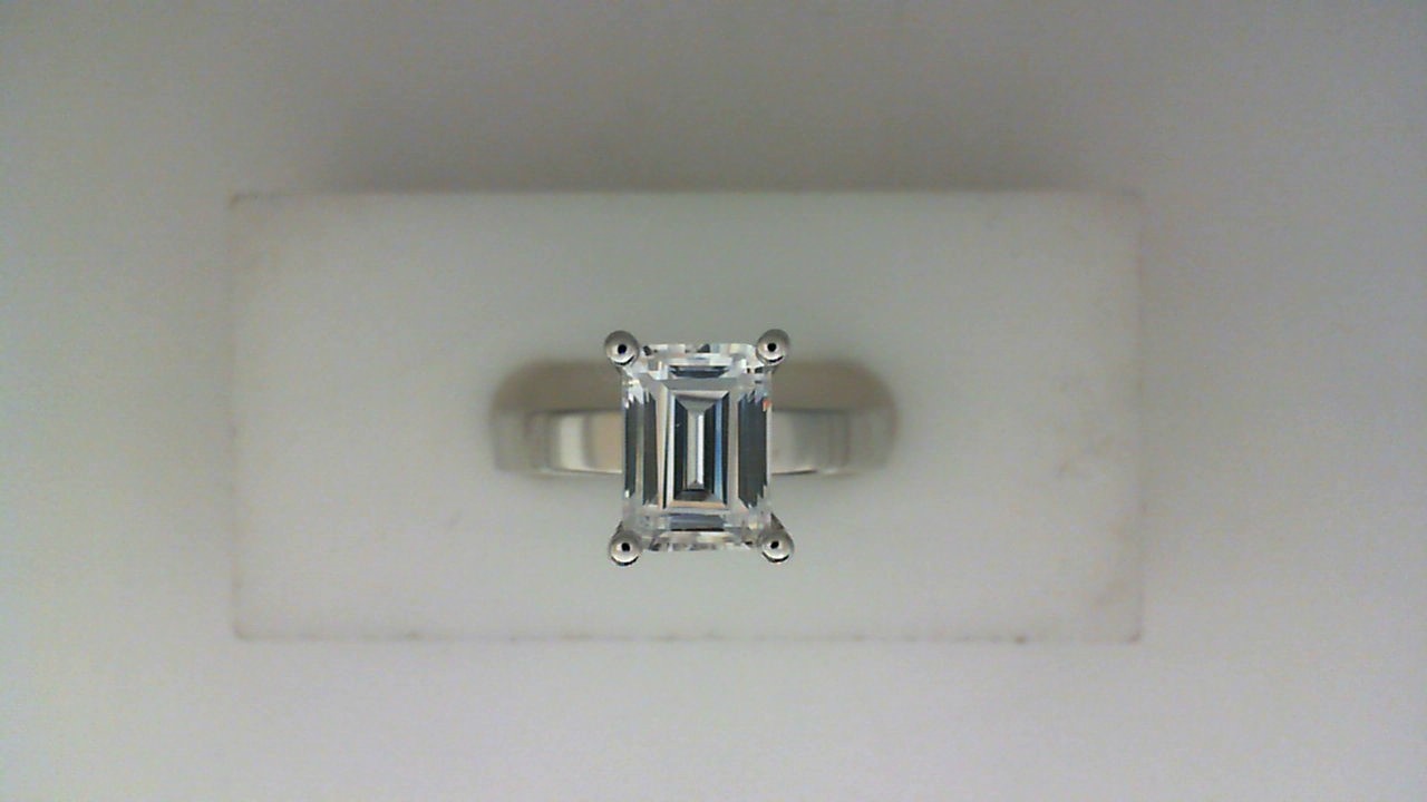 14K WHITE GOLD FOUR PRONG POLISHED SHANK SEMI MOUNTING (FOR A 2.5CT EMERALD CUT)