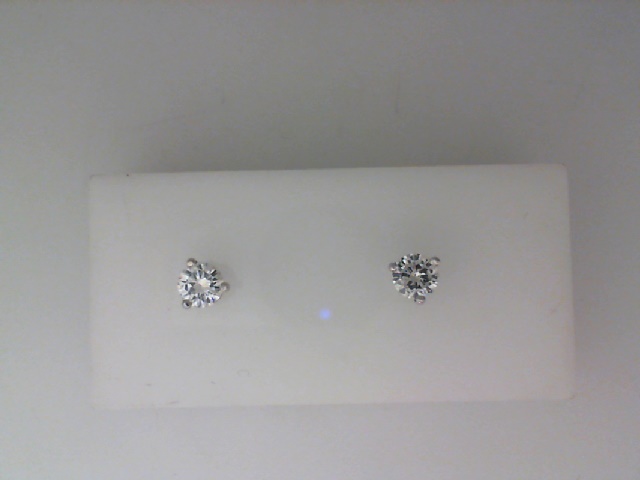 14K WHITE GOLD .63CTTW ROUND BRILLIANT SI1 CLARITY & GH COLOR DIAMOND STUD EARRINGS SET IN THREE PRONG SCREWBACK SETTINGS