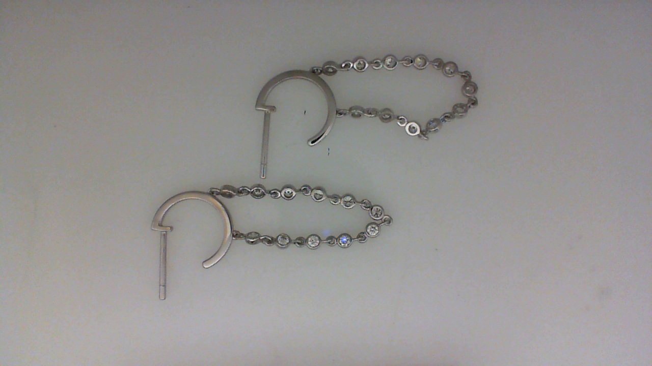 14K WHITE GOLD POST HOOP EARRINGS WITH A LOOP OF .44CTTW ROUND SI CLARITY & GH COLOR BEZEL SET DIAMONDS