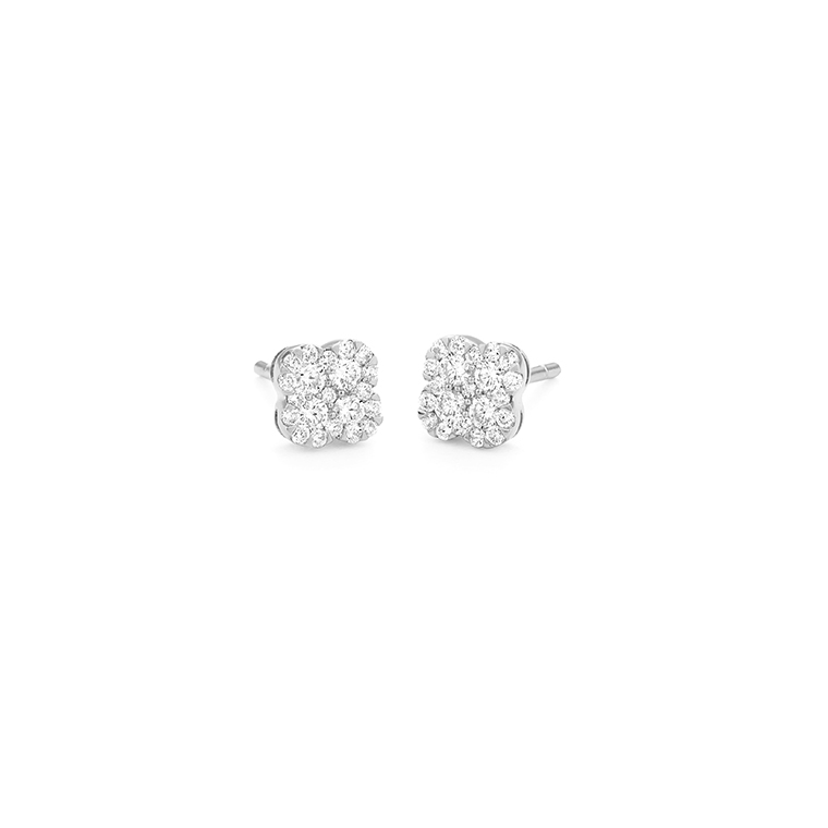 14K WHITE GOLD CLOVER POST EARRINGS WITH .50CTTW ROUND SI CLARITY & GH COLOR DIAMONDS