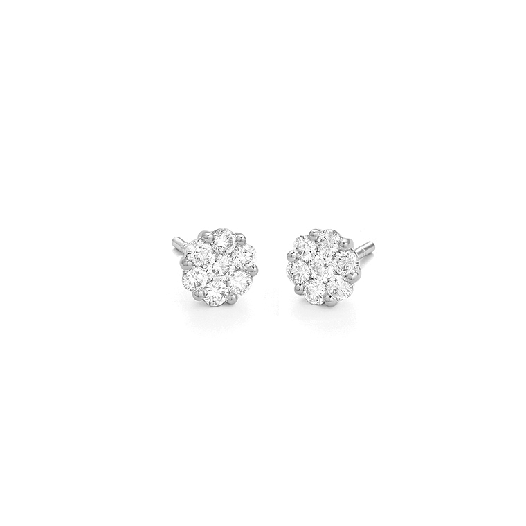 14K WHITE GOLD CLUSTER POST EARRINGS SET WITH 1.00CTTW ROUND SI CLARITY & GH COLOR DIAMONDS