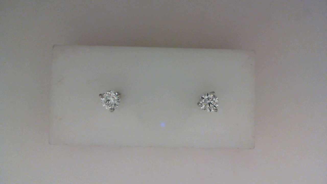 14K WHITE GOLD .74CTTW ROUND SI CLARITY & GH COLOR DIAMOND STUD EARRINGS SET IN THREE PRONG THREADED POSTS AND BACKS