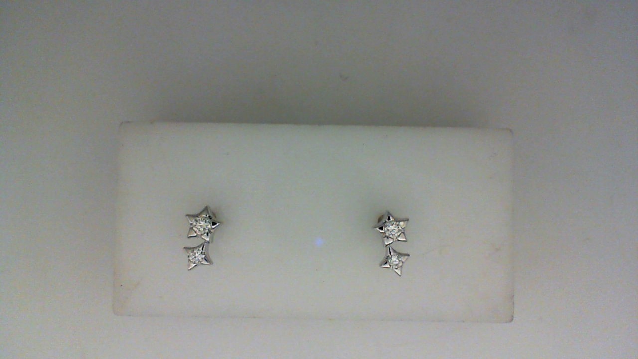 14K WHITE GOLD POST EARRINGS WITH .15CTTW ROUND SI CLARITY & G COLOR DIAMONDS SET IN THE DOUBLE STAR DROP