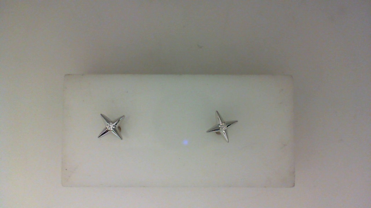 14K WHITE GOLD .04CTTW ROUND SI CLARITY & G COLOR DIAMONDS STAR POST EARRINGS