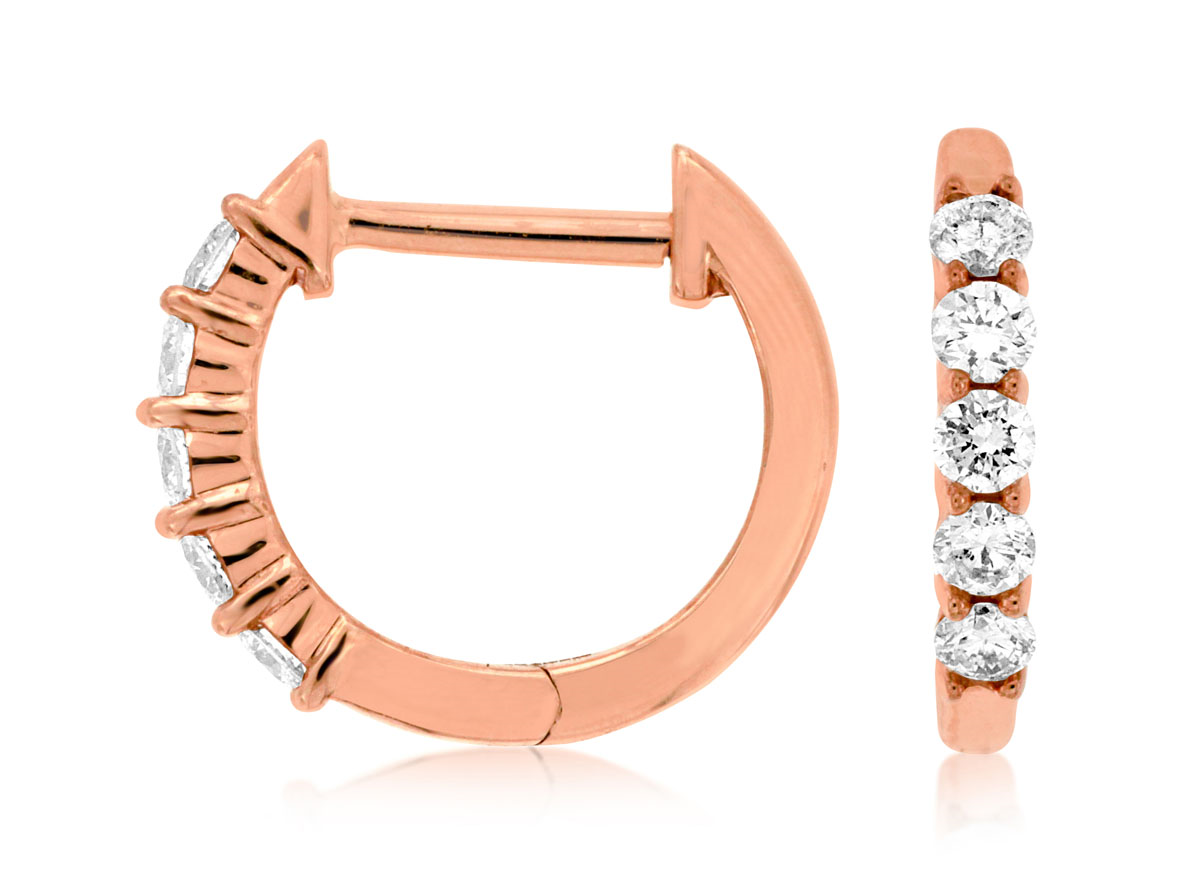 14K ROSE GOLD SMALL HOOP EARRINGS WITH .25CTTW ROUND I1 CLARITY & HI COLOR DIAMONDS (11MM)