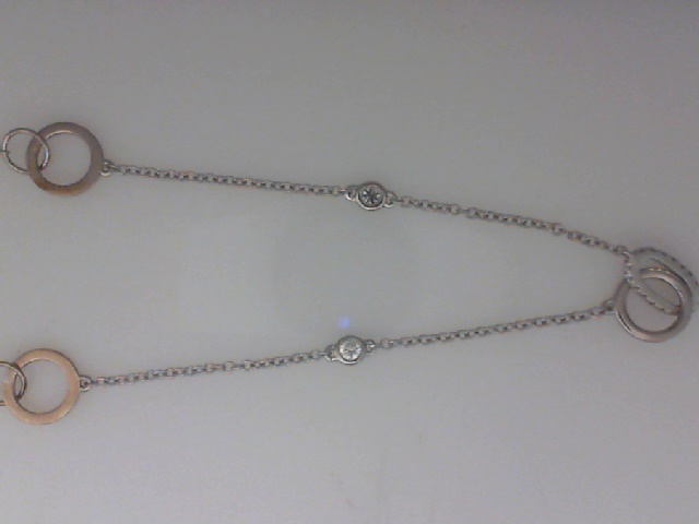 14K WHITE GOLD 22/23/24" CABLE CHAIN WITH OPEN CIRCLES AND DIAMONDS SET IN THE EBEZELS AND OVAL RING