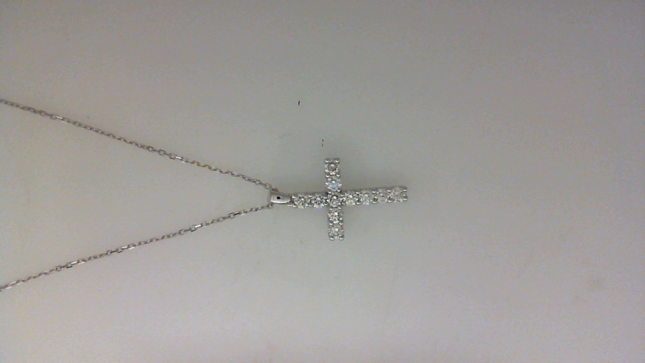 14K WHITE GOLD CROSS PENDANT WITH .50CTTW ROUND SI CLARITY & H COLOR DIAMONDS ON A 16/18" CABLE CHAIN WITH A LOBSTER CLASP