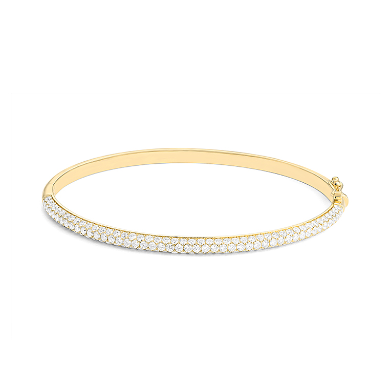 14K YELLOW GOLD BANGLE BRACELET WITH 2.35CTTW ROUND SI CLARITY & GH COLOR DIAMONDS SET ON THE TOP