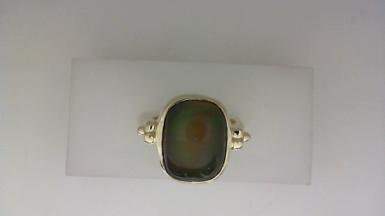 14K GREEN GOLD RING WITH A 5CT RECTANGLE CUSHION BEZEL SET BLACK OPAL