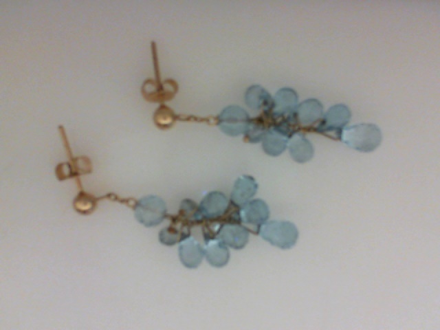 14K YELLOW GOLD BALL POST DROP EARRINGS WITH 17CTTW BLUE TOPAZ BRIOLETTES