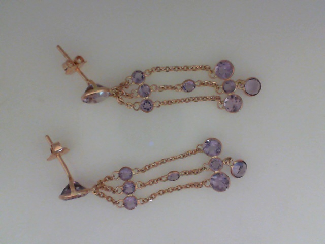 14K ROSE GOLD TRIPLE DROP EARRINGS WITH 3.92CTTW ROUND AMETHYSTS