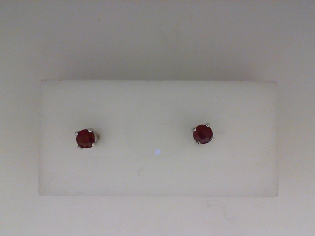 14K WHITE GOLD .69CTTW ROUND RUBY 3.9MM STUD EARRINGS SET IN FOUR PRONG BASKET SETTINGS