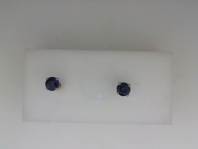 14K WHITE GOLD .86CTTW ROUND CEYLON SAPPHIRE 4.5MM STUD EARRINGS SET IN FOUR PRONG BASKET SETTINGS