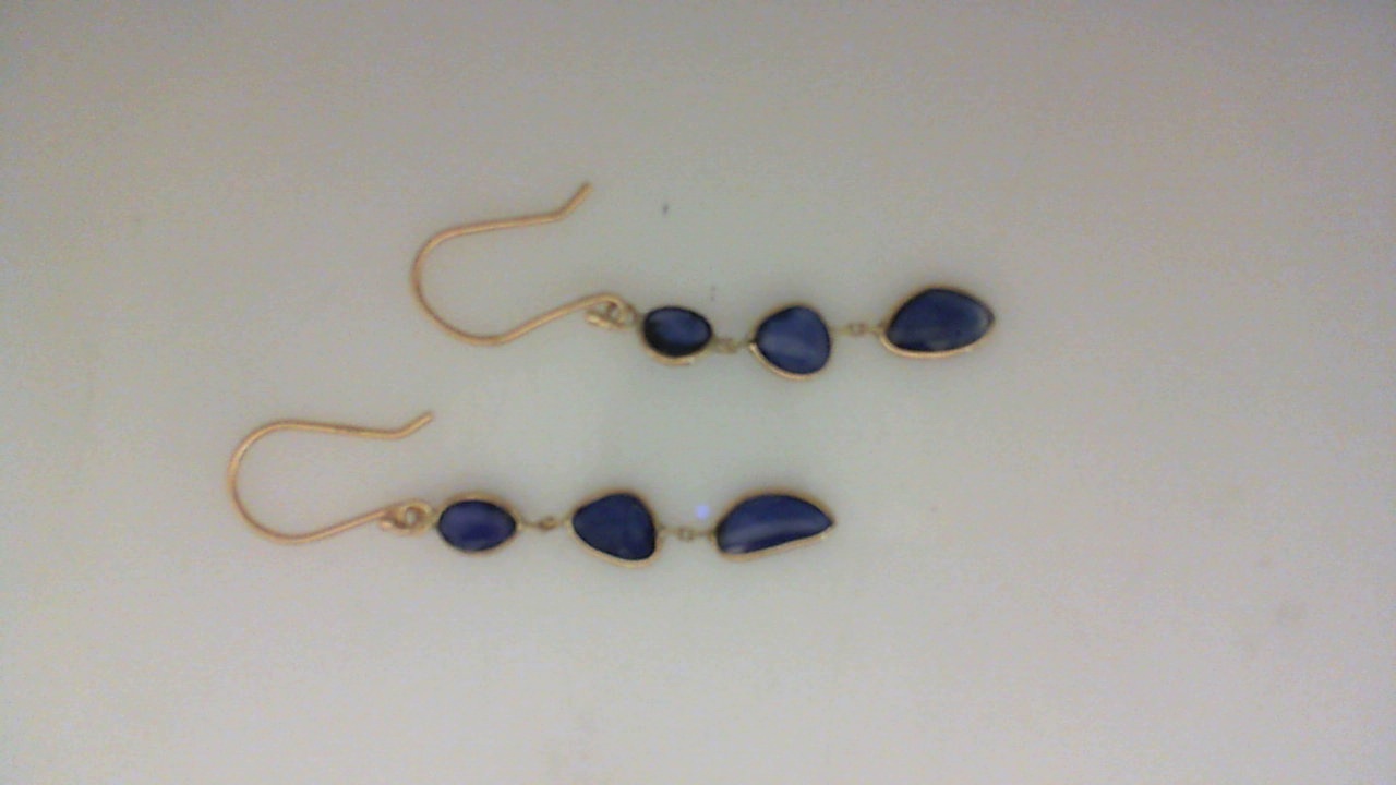 14K YELLOW GOLD TRIPLE DROP BEZEL SET 3CTTW SAPPHIRE SLICE EARRINGS ON WIRES