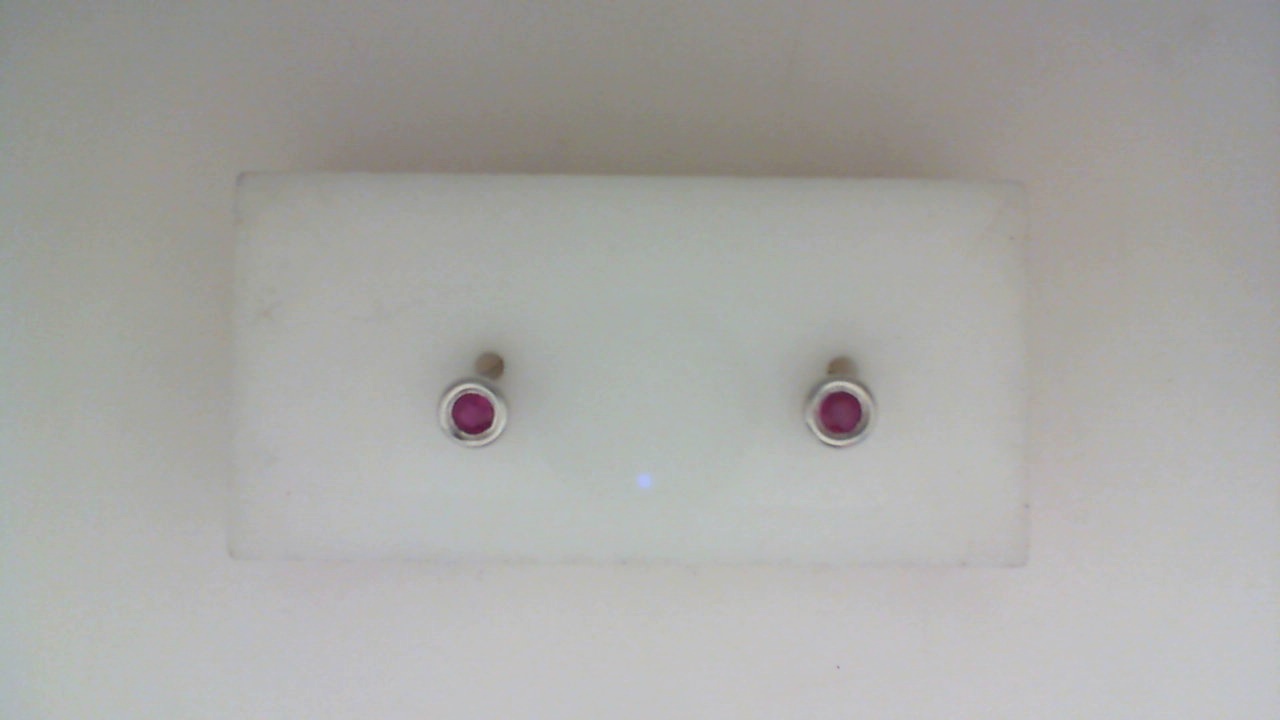 14K WHITE GOLD .23CTTW ROUND BEZEL SET RUBY STUD EARRINGS