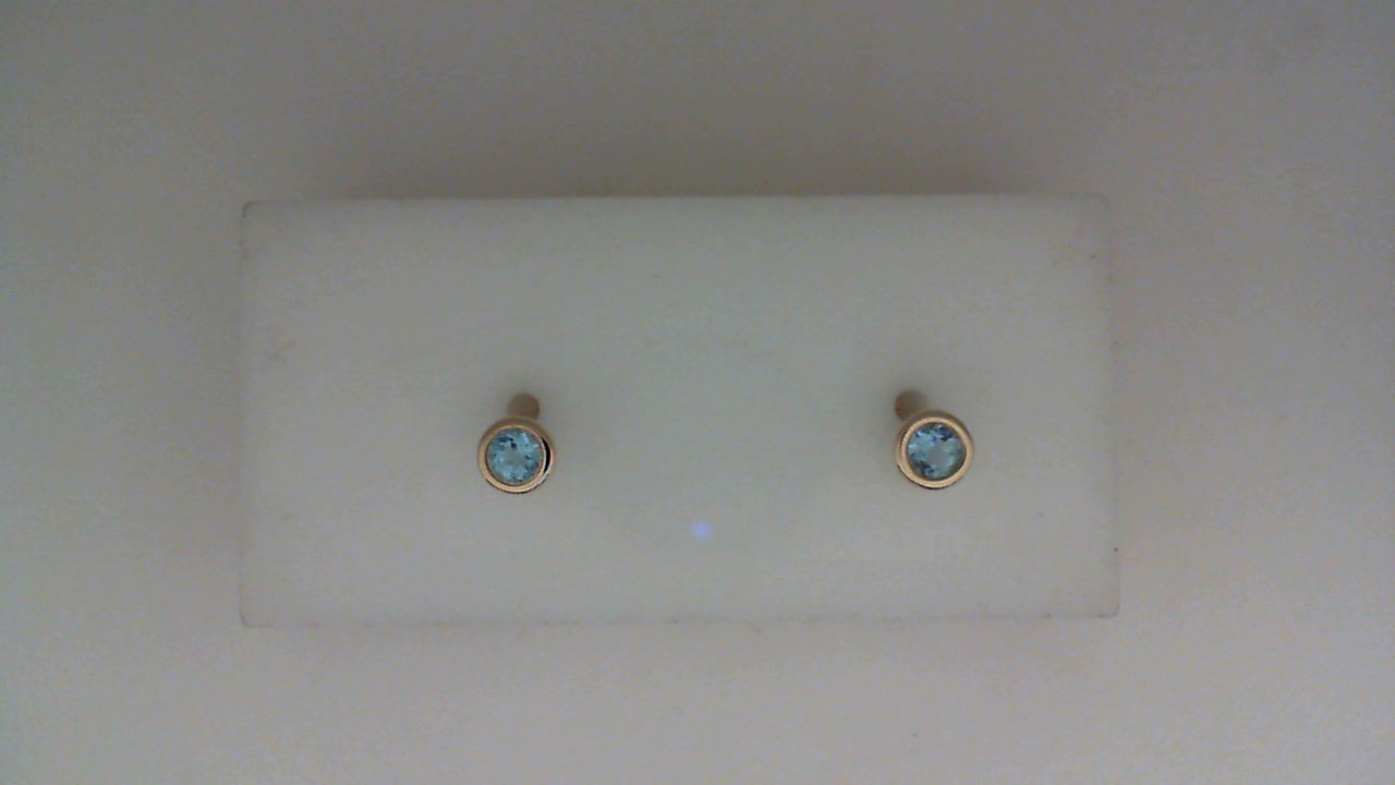 14K YELLOW GOLD STUD EARRINGS WITH .25CTTW ROUND BEZEL SET BLUE TOPAZ