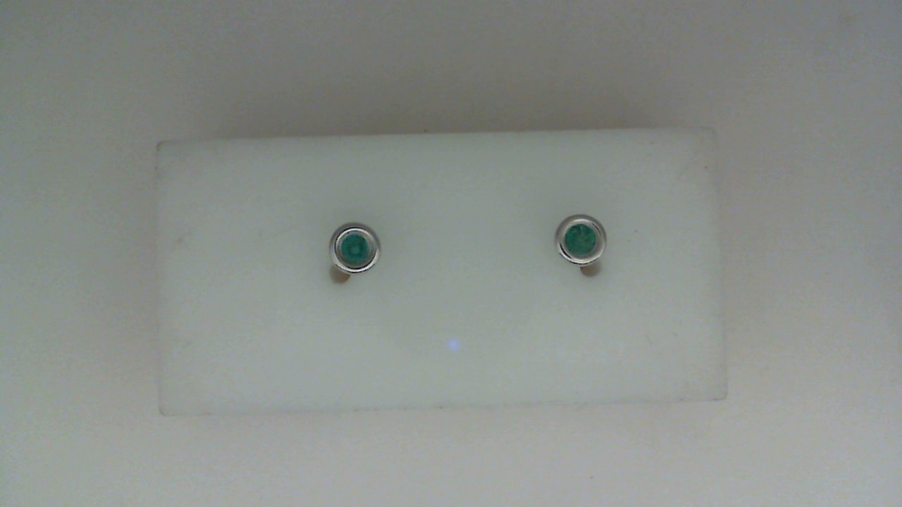 14K WHITE GOLD STUD EARRINGS WITH .19CTTW ROUND BEZEL SET EMERALDS