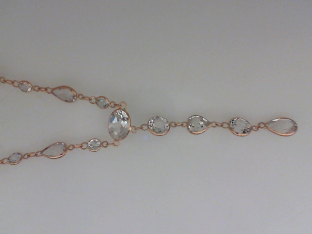 14K ROSE GOLD 16/17" Y NECKLACE WITH 8.75CTTW ROUND AND PEAR SHAPED BEZEL SET WHITE TOPAZ