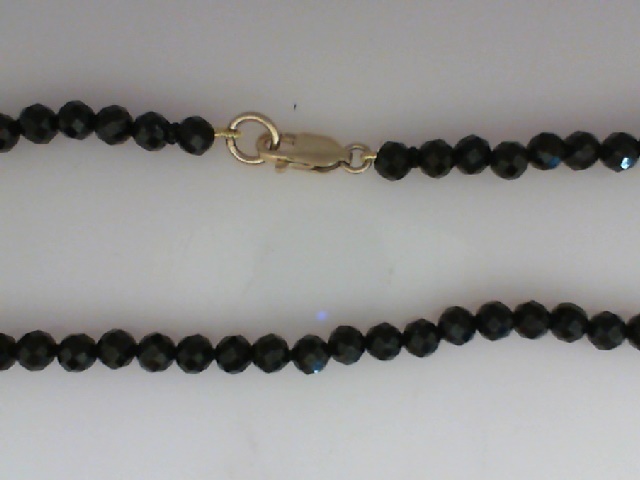 18" STRAND OF 4MM FACETED BLACK SPINEL BEADS WITH A 14K YELLOW GOLD LOBSTER CLASP