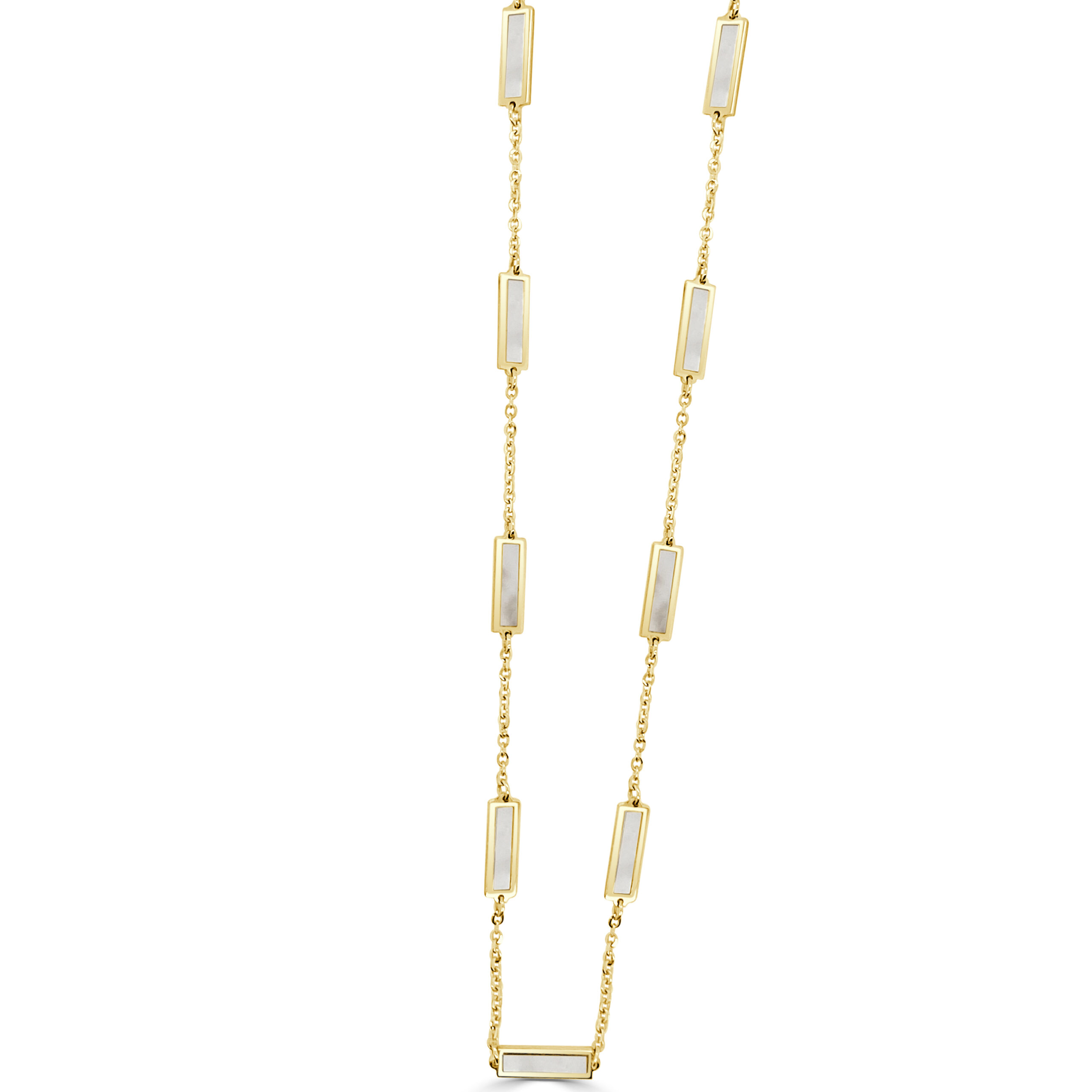 14K YELLOW GOLD 18" CABLE CHAIN WITH 10 STATIONS OF RECTANGLE BEZEL SET WHITE MOTHER OF PEARL