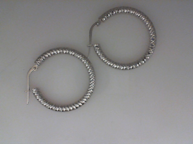 14K WHITE GOLD 3X20MM DIAMOND CUT ROUND HOOP EARRINGS