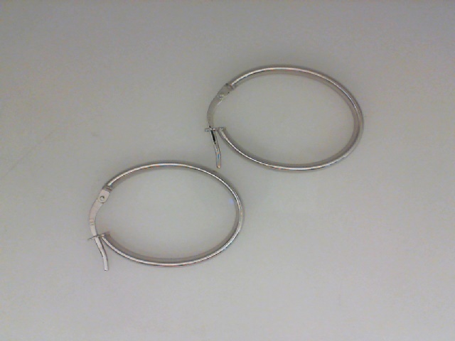 14K WHITE GOLD ELONGATED POLISHED HOOP EARRINGS