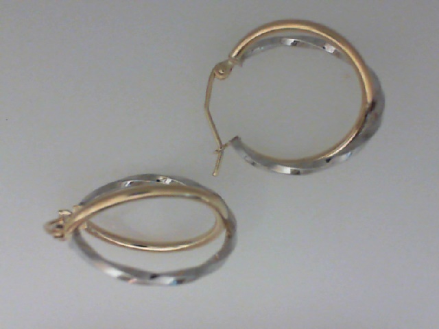 14K WHITE TWIST AND 14K YELLOW POLISHED HOOP EARRINGS