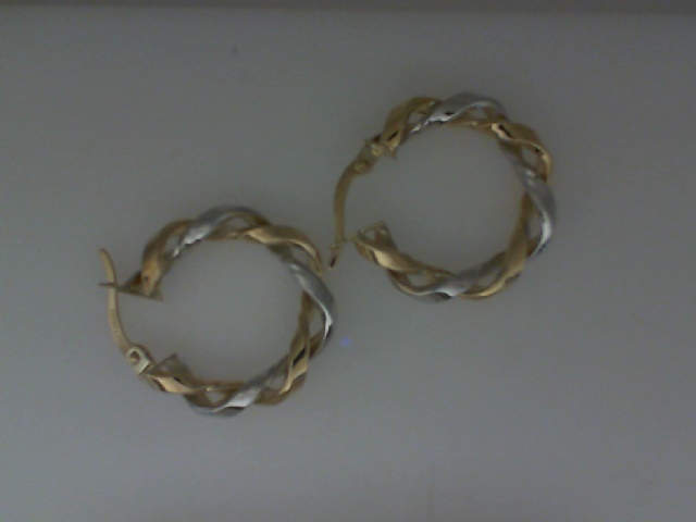 14K WHITE AND YELLOW TWISTED HOOP EARRINGS