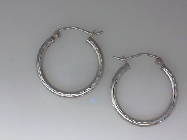 14K WHITE GOLD TEXTURED HOOP EARRINGS