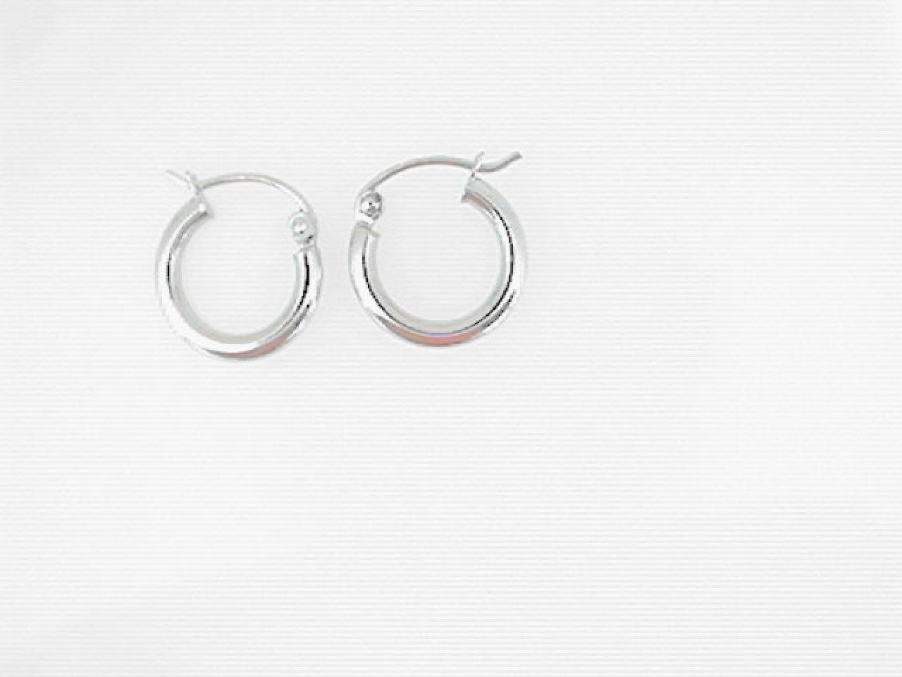 14K WHITE GOLD 2X12MM SMALL POLISHED HOOPS