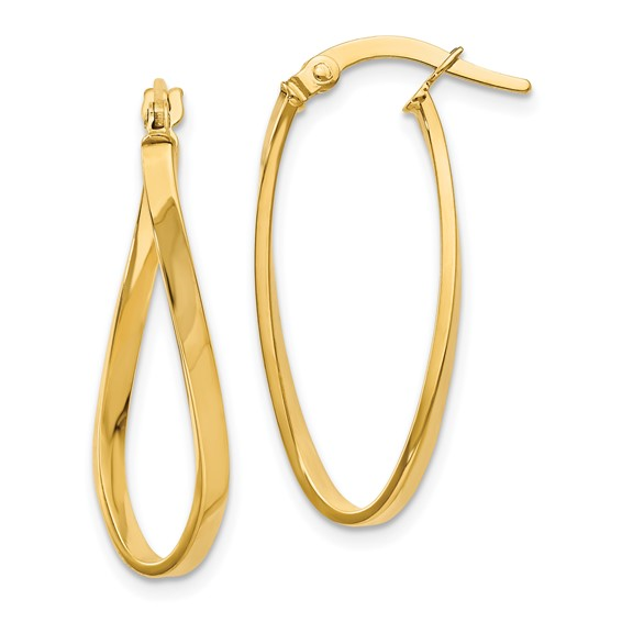 14K YELLOW GOLD TWISTED OVAL HOOP EARRINGS