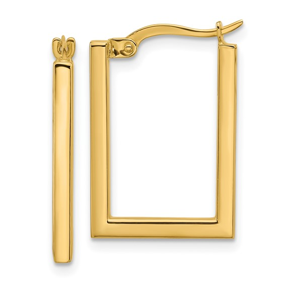 14K YELLOW GOLD RECTANGLE POLISHED HOOP EARRINGS