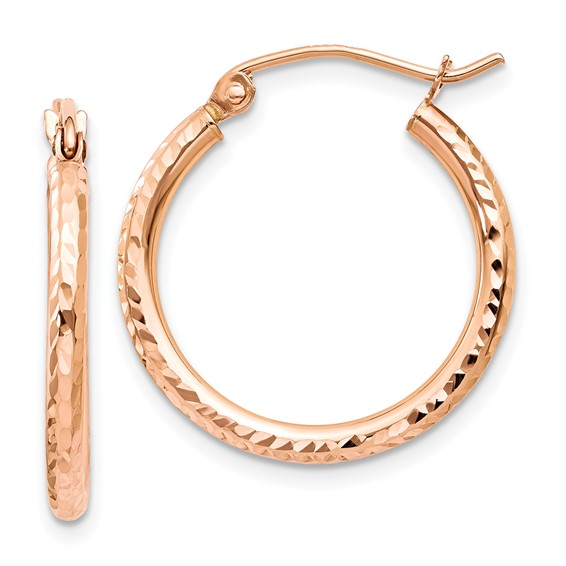 14K ROSE GOLD DIAMOND CUT POLISHED HOOP EARRINGS