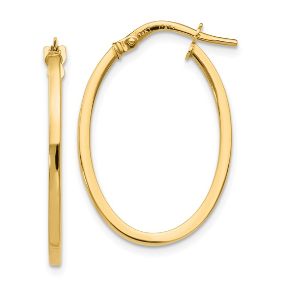 14K YELLOW GOLD POLISHED OVAL TUBE HOOP EARRINGS