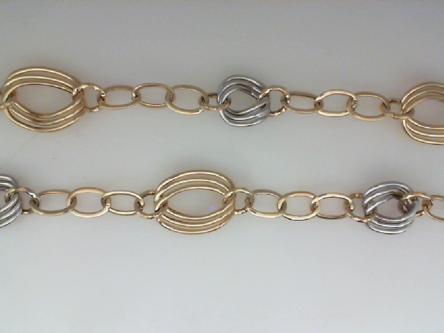 14K WHITE AND YELLOW GOLD 18" POLISHED AND TEXTURED LINK NECKLACE WITH A 2" EXTENTION