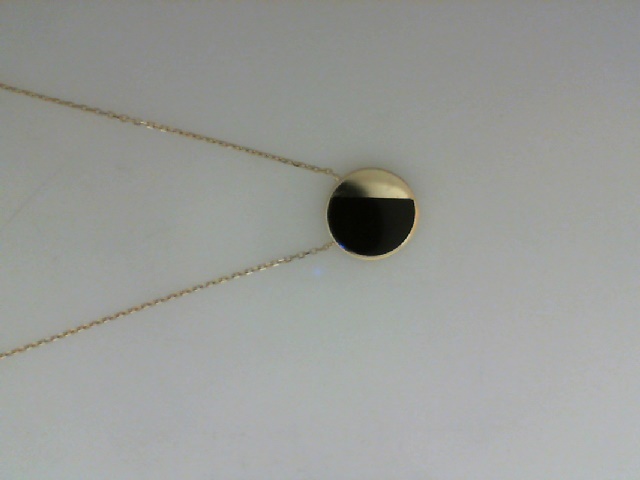 14K YELLOW GOLD BLACK ENAMEL POLISHED CIRCLE NECKALCE ON A 17" CABLE CHAIN