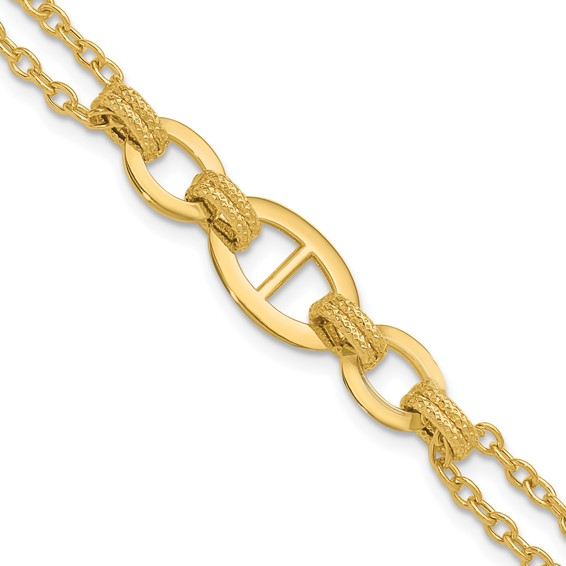 14K YELLOW GOLD 7.5" MULTI STRAND BRACELET WITH FANCY LINKS