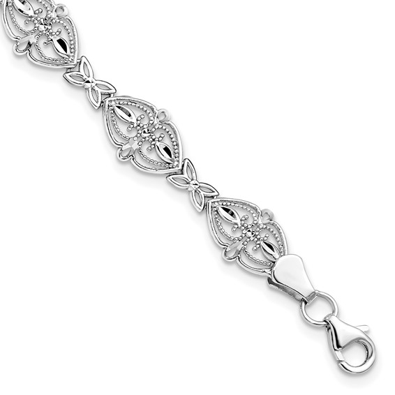 14K WHITE GOLD 7" FANCY LINKED FILIGREE STYLE BRACELET WITH LOBSTER CLASP